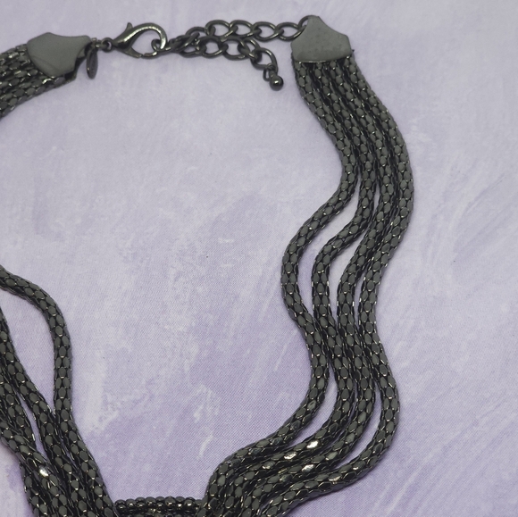 Express Signed Gunmetal Chain Mesh Knot Runway Statement Necklace - Picture 4 of 9